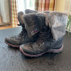 Pajar “Alice” waterproof leather and faux-fur/tweed winter boots